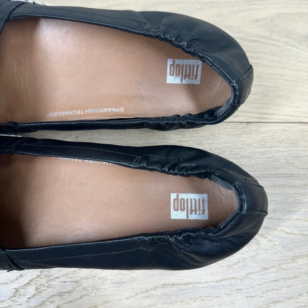 FitFlop Espadrille Flats Women 7.5 Black Leather Slip On Dynamicush Comfort